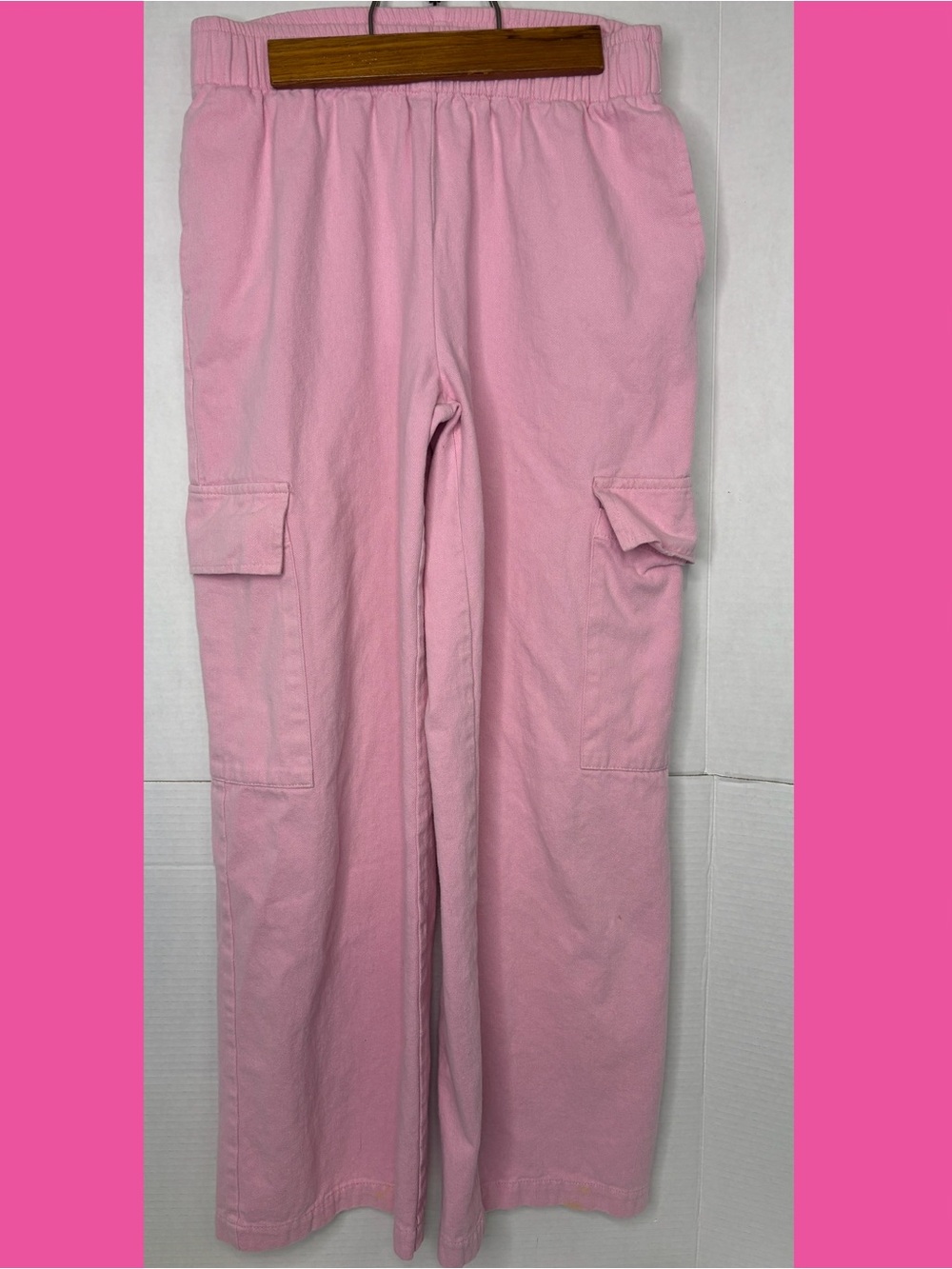 Baevely Women’s Pink Cargo Wide-Leg Pants Feminine Teen Coloured Jeans FLAWED